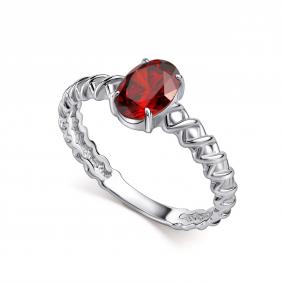 Серебряное кольцо АЛЬКОР 01-5516/00ГР-00 с гранатом 01-5516/00ГР-00 фото