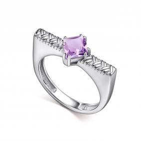 Серебряное кольцо АЛЬКОР 01-5517/00АМ-00 с аметистом 01-5517/00АМ-00 фото