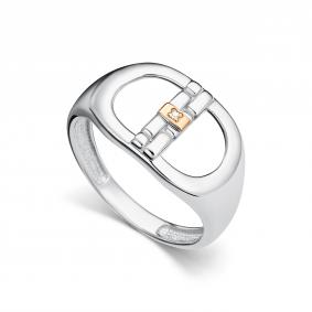 Серебряное кольцо АЛЬКОР с золотой накладкой и бриллиантом 01-5520/000Б-00 01-5520/000Б-00 фото