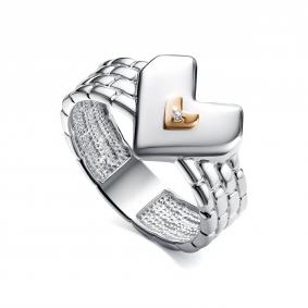 Серебряное кольцо АЛЬКОР 01-5529/000Б-00 с бриллиантом 01-5529/000Б-00 фото