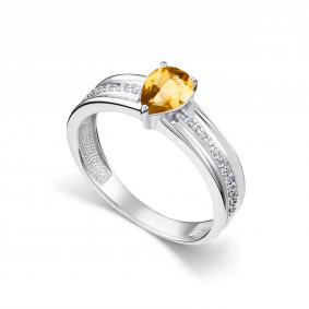 Серебряное кольцо АЛЬКОР 01-5681/00ЦТ-00 с фианитом и цитрином 01-5681/00ЦТ-00 фото