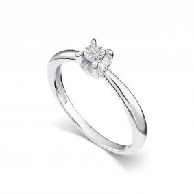 Серебряное кольцо АЛЬКОР 01-5688/000Б-00 с бриллиантом 01-5688/000Б-00 фото