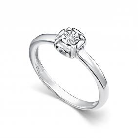 Серебряное кольцо АЛЬКОР 01-5689/000Б-00 с бриллиантом 01-5689/000Б-00 фото