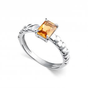 Серебряное кольцо АЛЬКОР 01-5695/00ЦТ-00 с цитрином 01-5695/00ЦТ-00 фото