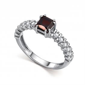 Серебряное кольцо АЛЬКОР 01-5718/00ГР-00 с фианитом и гранатом 01-5718/00ГР-00 фото