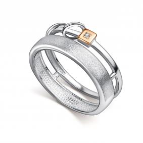 Серебряное кольцо АЛЬКОР с золотой накладкой и бриллиантом 01-5736/000Б-00 01-5736/000Б-00 фото