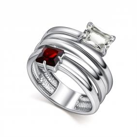 Серебряное кольцо АЛЬКОР 01-5770/ГХГР-00 с гранатом и горным хрусталём 01-5770/ГХГР-00 фото