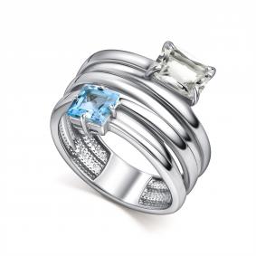 Серебряное кольцо АЛЬКОР 01-5770/ГХТБ-00 с топазом и горным хрусталём 01-5770/ГХТБ-00 фото