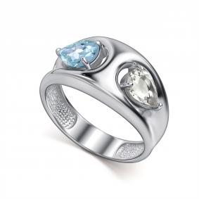 Серебряное кольцо АЛЬКОР 01-5772/ГХТБ-00 с топазом и горным хрусталём 01-5772/ГХТБ-00 фото