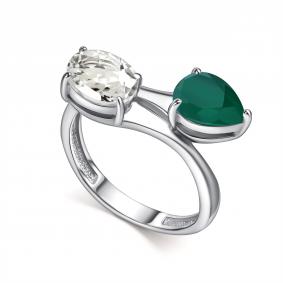 Серебряное кольцо АЛЬКОР 01-5773/ГХАГ-00 с агатом и горным хрусталём 01-5773/ГХАГ-00 фото