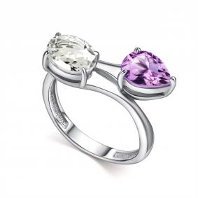 Серебряное кольцо АЛЬКОР 01-5773/ГХАМ-00 с аметистом и горным хрусталём 01-5773/ГХАМ-00 фото