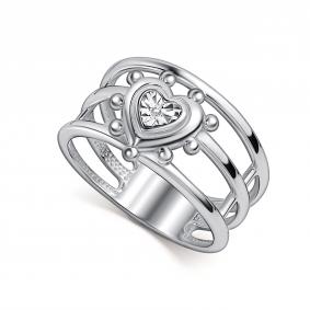 Серебряное кольцо АЛЬКОР 01-5802/000Б-00 с бриллиантом 01-5802/000Б-00 фото