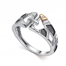 Серебряное кольцо АЛЬКОР с золотой накладкой и бриллиантом 01-5809/000Б-17 01-5809/000Б-17 фото