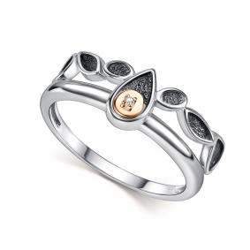 Серебряное кольцо АЛЬКОР с золотой накладкой и бриллиантом 01-5811/000Б-17 01-5811/000Б-17 фото