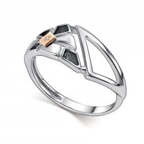 Серебряное кольцо АЛЬКОР с золотой накладкой и бриллиантом 01-5812/000Б-17 01-5812/000Б-17 фото
