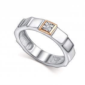 Серебряное кольцо АЛЬКОР с золотой накладкой и бриллиантом 01-5815/000Б-00 01-5815/000Б-00 фото
