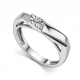 Серебряное кольцо АЛЬКОР 01-5890/000Б-00 с бриллиантом 01-5890/000Б-00 фото