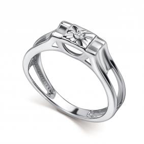 Серебряное кольцо АЛЬКОР 01-5892/000Б-00 с бриллиантом 01-5892/000Б-00 фото
