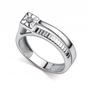 Серебряное кольцо АЛЬКОР 01-5894/000Б-00 с бриллиантом 01-5894/000Б-00 фото
