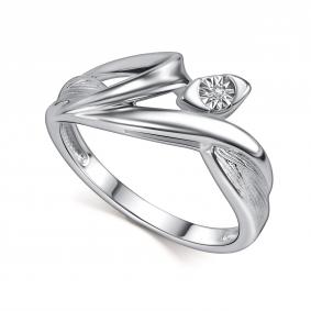 Серебряное кольцо АЛЬКОР 01-5906/000Б-00 с бриллиантом 01-5906/000Б-00 фото