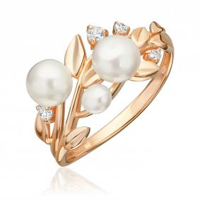 Золотое кольцо Platina 01-5966-00-302-1110 с фианитом и жемчугом 01-5966-00-302-1110 фото