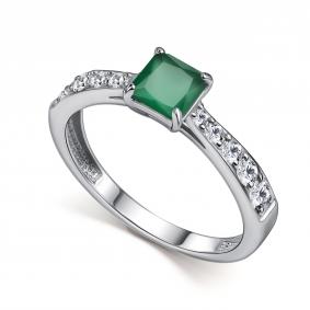 Серебряное кольцо АЛЬКОР 01-6002/00АГ-00 с фианитом и агатом 01-6002/00АГ-00 фото