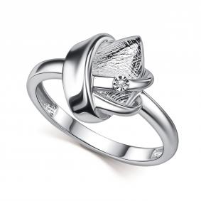 Серебряное кольцо АЛЬКОР 01-6005/000Б-00 с бриллиантом 01-6005/000Б-00 фото