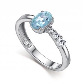 Серебряное кольцо АЛЬКОР 01-6022/00ТБ-00 с топазом и фианитом 01-6022/00ТБ-00 фото