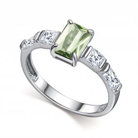 Серебряное кольцо АЛЬКОР 01-6023/000П-00 с фианитом и празиолитом 01-6023/000П-00 фото