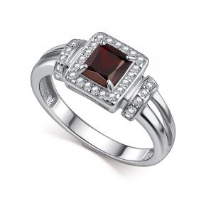 Серебряное кольцо АЛЬКОР 01-6031/00ГР-00 с фианитом и гранатом 01-6031/00ГР-00 фото