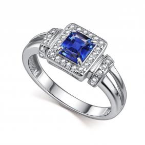 Серебряное кольцо АЛЬКОР 01-6031/0ГТС-00 с фианитом и гидротермальным сапфиром 01-6031/0ГТС-00 фото