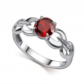 Серебряное кольцо АЛЬКОР 01-6033/00ГР-00 с фианитом и гранатом 01-6033/00ГР-00 фото
