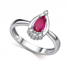Серебряное кольцо АЛЬКОР 01-6110/000Р-00 с фианитом и рубином 01-6110/000Р-00 фото