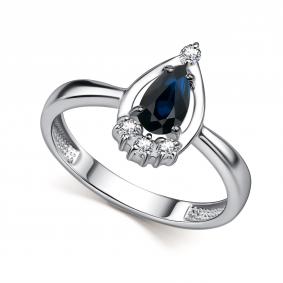 Серебряное кольцо АЛЬКОР 01-6110/000С-00 с фианитом и сапфиром 01-6110/000С-00 фото
