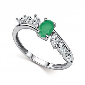 Серебряное кольцо АЛЬКОР 01-6112/000И-00 с фианитом и изумрудом 01-6112/000И-00 фото