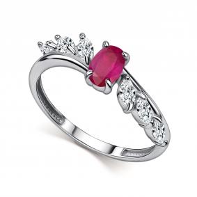 Серебряное кольцо АЛЬКОР 01-6112/000Р-00 с фианитом и рубином 01-6112/000Р-00 фото