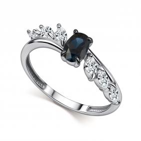 Серебряное кольцо АЛЬКОР 01-6112/000С-00 с фианитом и сапфиром 01-6112/000С-00 фото