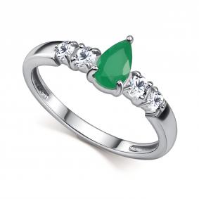 Серебряное кольцо АЛЬКОР 01-6113/000И-00 с фианитом и изумрудом 01-6113/000И-00 фото