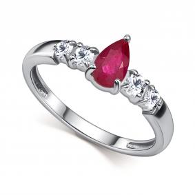 Серебряное кольцо АЛЬКОР 01-6113/000Р-00 с фианитом и рубином 01-6113/000Р-00 фото