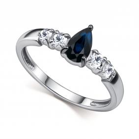 Серебряное кольцо АЛЬКОР 01-6113/000С-00 с фианитом и сапфиром 01-6113/000С-00 фото