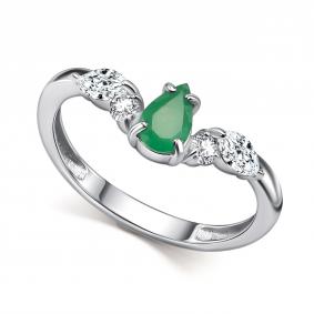 Серебряное кольцо АЛЬКОР 01-6114/000И-00 с фианитом и изумрудом 01-6114/000И-00 фото