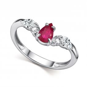 Серебряное кольцо АЛЬКОР 01-6114/000Р-00 с фианитом и рубином 01-6114/000Р-00 фото
