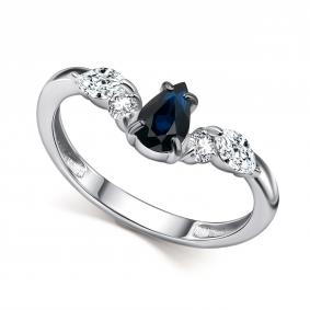 Серебряное кольцо АЛЬКОР 01-6114/000С-00 с фианитом и сапфиром 01-6114/000С-00 фото