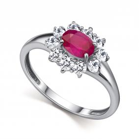 Серебряное кольцо АЛЬКОР 01-6116/000Р-00 с фианитом и рубином 01-6116/000Р-00 фото