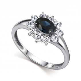 Серебряное кольцо АЛЬКОР 01-6116/000С-00 с фианитом и сапфиром 01-6116/000С-00 фото