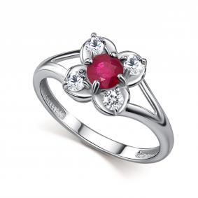 Серебряное кольцо АЛЬКОР 01-6117/000Р-00 с фианитом и рубином 01-6117/000Р-00 фото