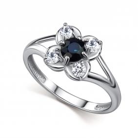 Серебряное кольцо АЛЬКОР 01-6117/000С-00 с фианитом и сапфиром 01-6117/000С-00 фото