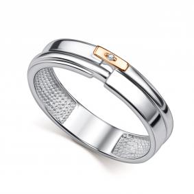Серебряное кольцо АЛЬКОР 01-6157/000Б-00 с бриллиантом 01-6157/000Б-00 фото