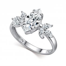 Серебряное кольцо АЛЬКОР 01-6180/00БТ-00 с фианитом 01-6180/00БТ-00 фото