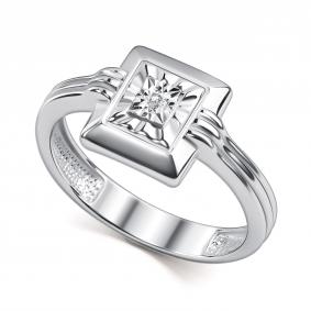 Серебряное кольцо АЛЬКОР 01-6185/000Б-00 с бриллиантом 01-6185/000Б-00 фото